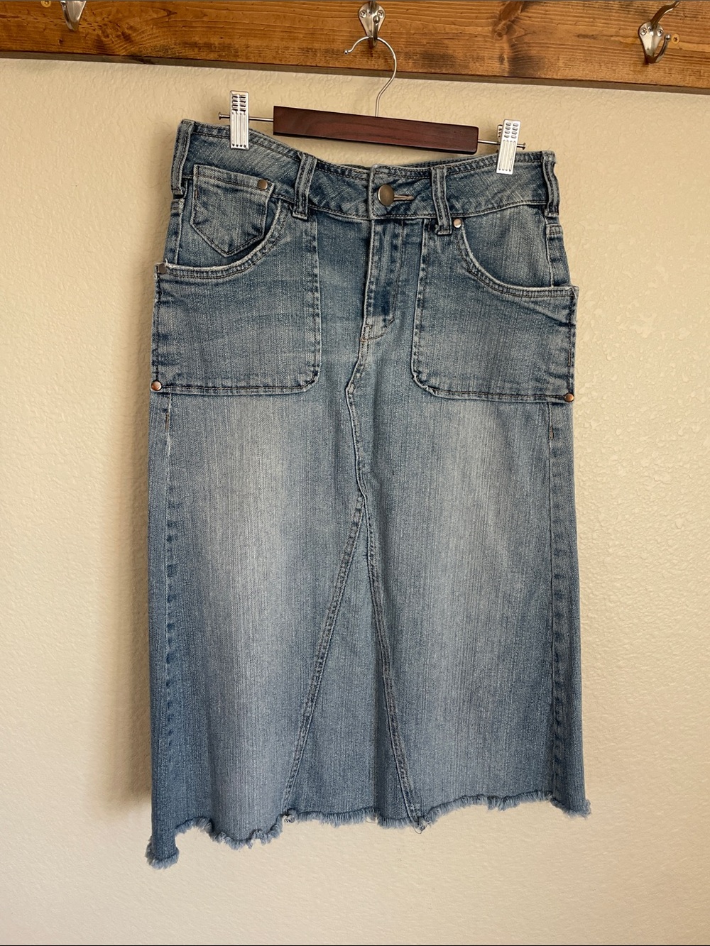 Panhandle Slim Light Blue Washed Denim Midi Skirt 8 Western Coastal Cowgirl Boho